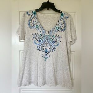 J. Jill V-neck Graphic Short Sleeve Tee